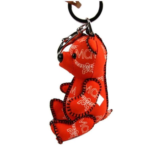 MCM Accessories - MCM Women's Orange Nylon Bear Charm With Key Ring And White Logo Print